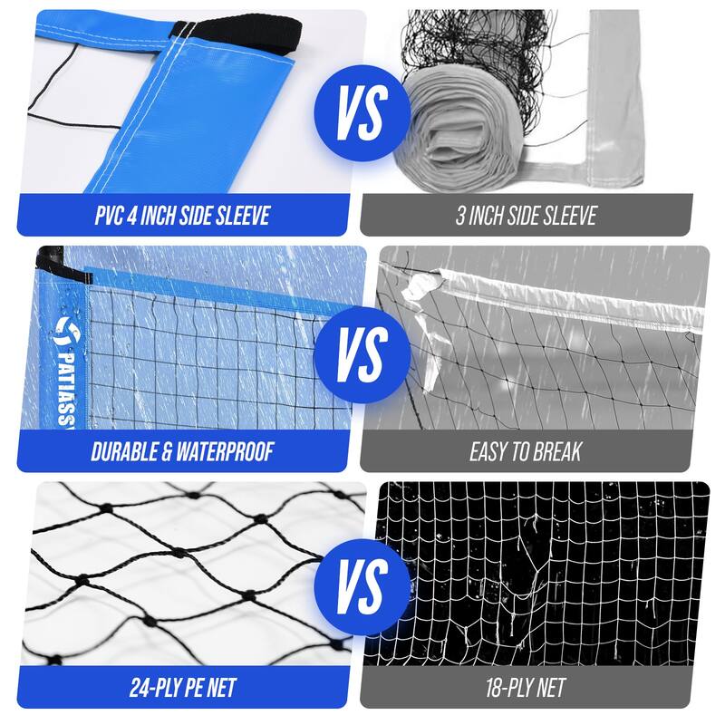 Outdoor Portable Volleyball Net Set System for Backyard - Quick & Easy Setup Adjustable Height Poles - 32X3'