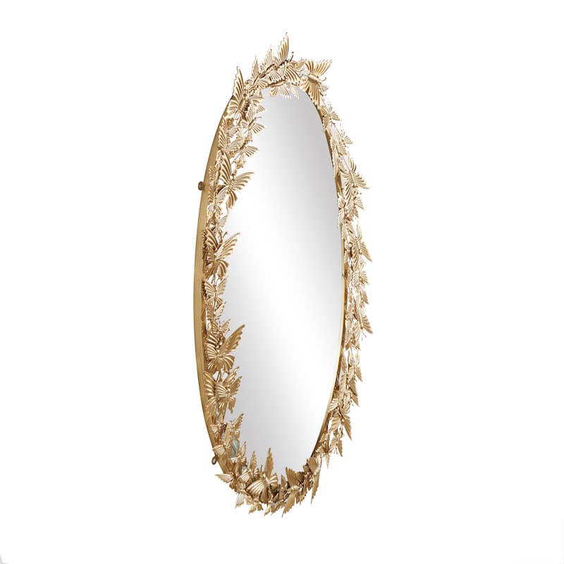 Metal Butterfly Oval 3D Wall Mirror - Gold - Roche River Decor - 5"Wx19"Lx33"H