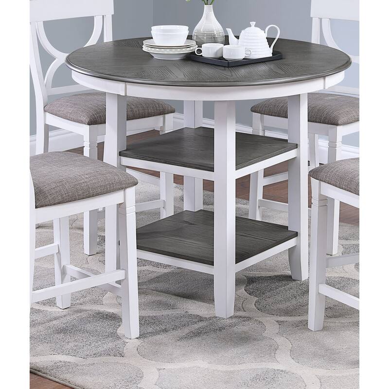 Counter Height Dining Table w Storage Shelve 4x Chairs Padded Seat Unique Design Back 5pc Dining Set White Color