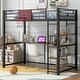 preview thumbnail 13 of 11, Twin Size Loft Bed with Bulit-in Desk and Basketball Hoop, Metal Loft Bedframe Playhouse Bed with Storage Shelves for Kids black