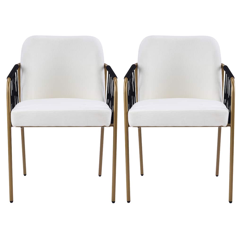 Christopher Knight Home - Modern Upholstered Metal Base Dining Chairs with Woven Armrests