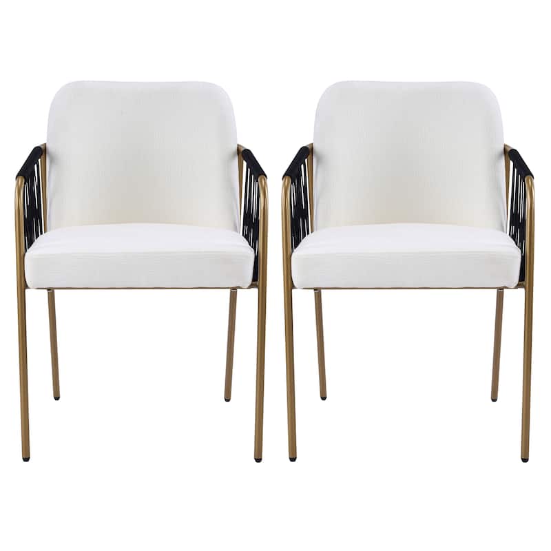 Christopher Knight Home - Modern Upholstered Metal Base Dining Chairs with Woven Armrests - Beige,Black+Gold - Set of 2
