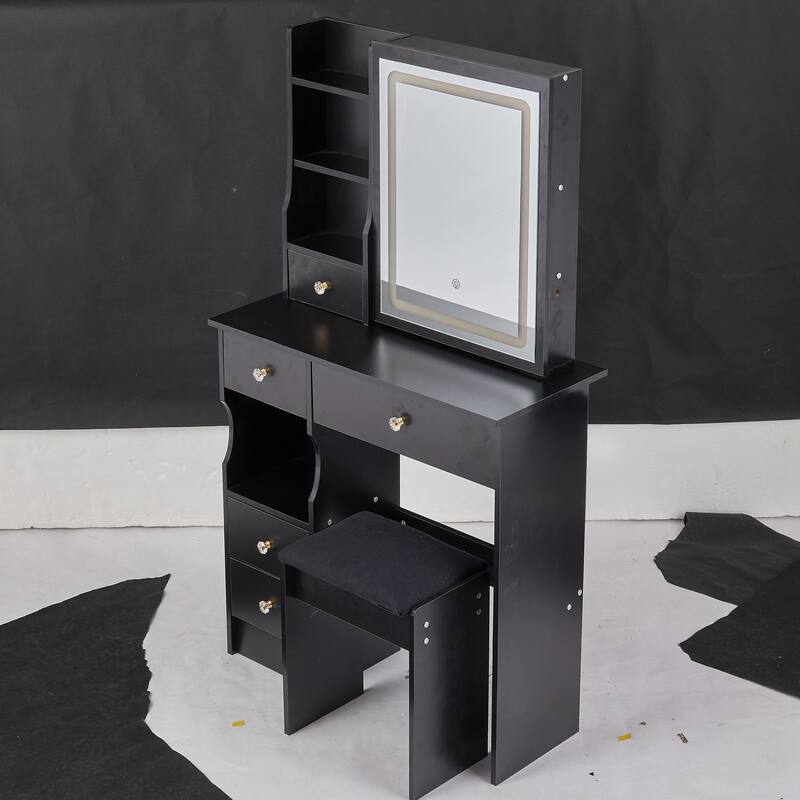 Dressing Table Stool Set with Brightness Adjustable Touch LED Mirror