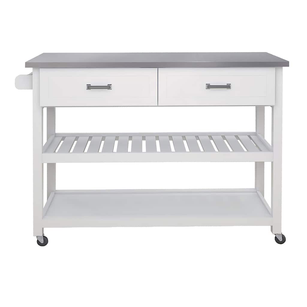 Kitchen Cart With Stainless Steel Counter Top 2 Drawers Rolling Kitchen Cart On Wheels For Home Kitchen Dining Room