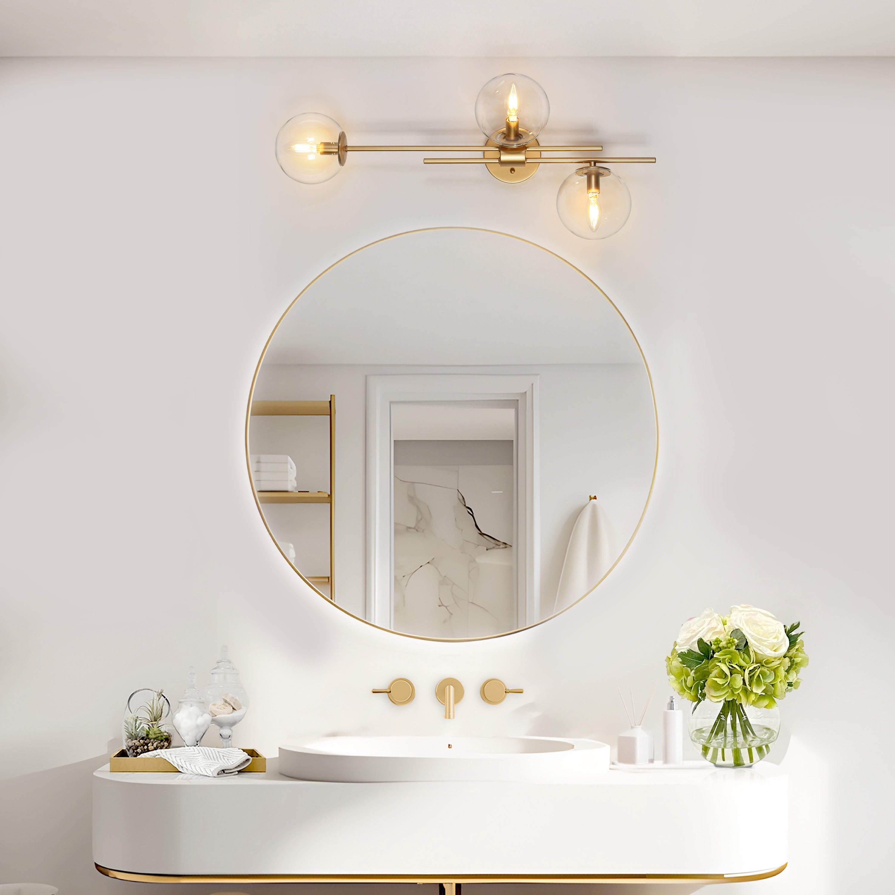 LALUZ Modern Gold 3-Light Chandelier Wall Sconce Textured Glass
