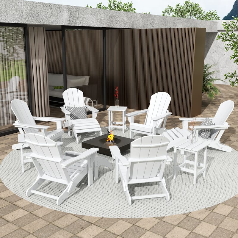 Laguna Hdpe All Weather Outdoor Patio Foldable Adirondack Chairs Conversation Set (12-Piece Set) - White