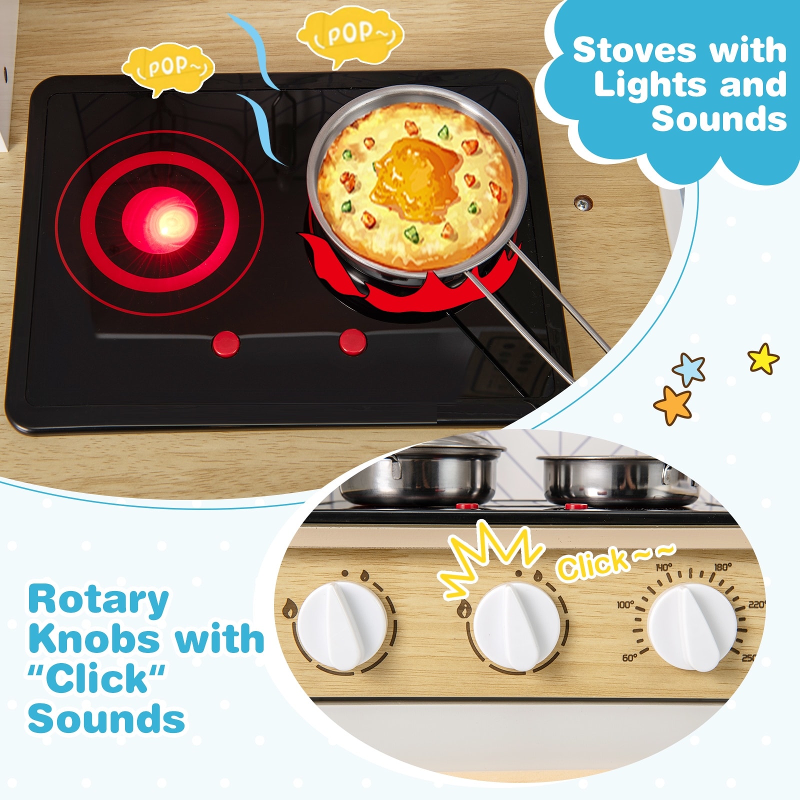 Wooden Kitchen Toy Set with Stove, Sink and Cooking Accessories
