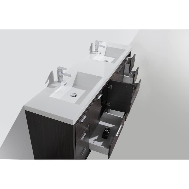 dolce 84 natural oak finish freestanding bath vanity with dual basin reinforced acrylic top