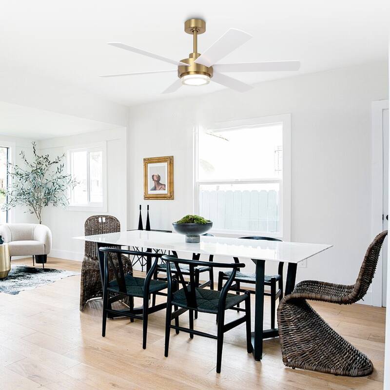 54" Gold Plywood Modern Dimmable Ceiling Fan with Light and Remote