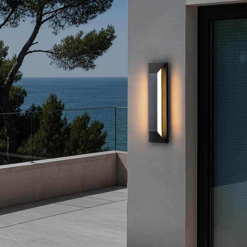 H22" Large Dusk to Dawn Modern Integrated LED Exterior Wall Sconce with Black Trapezoid Design and Acrylic Shade for Garage - W6'' - Matte Black