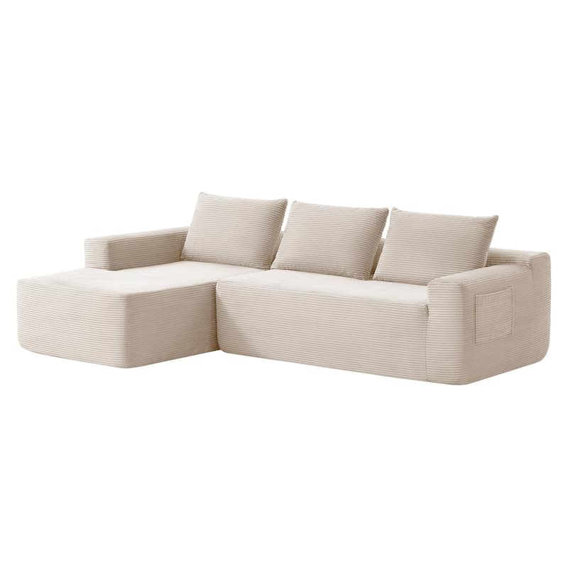 96.9" L-Shaped Corduroy Sectional Sofa, No Assembly Required
