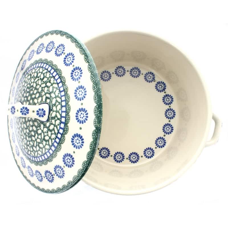 Blue Rose Polish Pottery 278 Ceramika Artystyczna Covered Round Baker