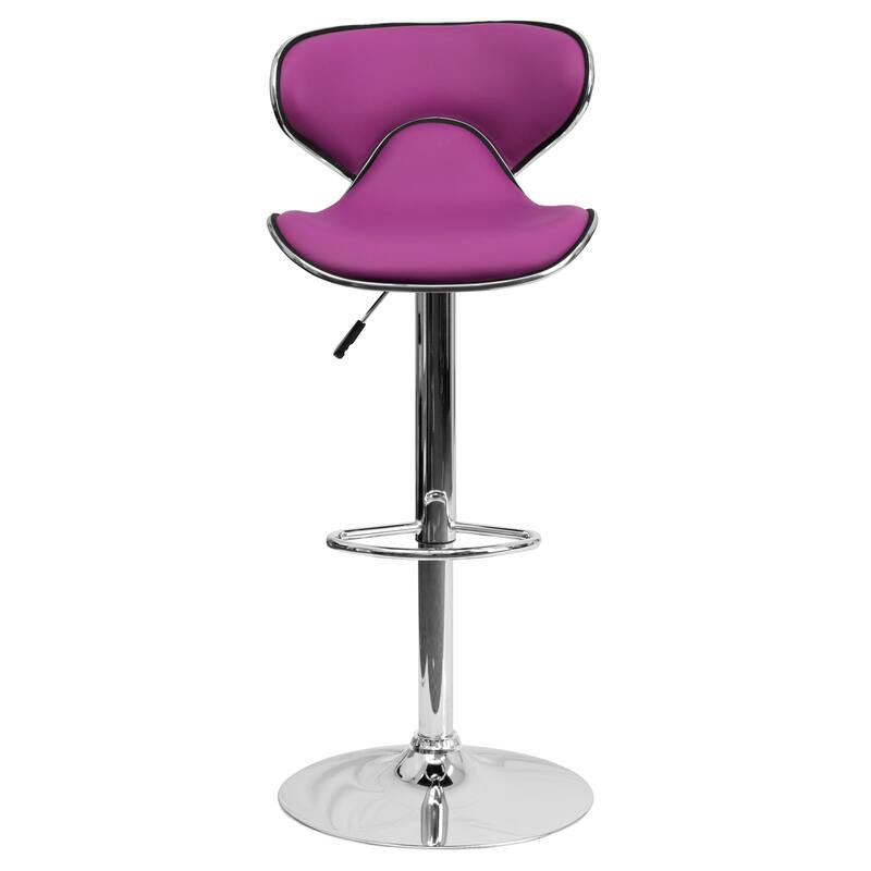 2 Pack Contemporary Mid-Back Vinyl Adjustable Height Barstool with Chrome Base - 16"W x 17.5"D x 34.5" - 43"H
