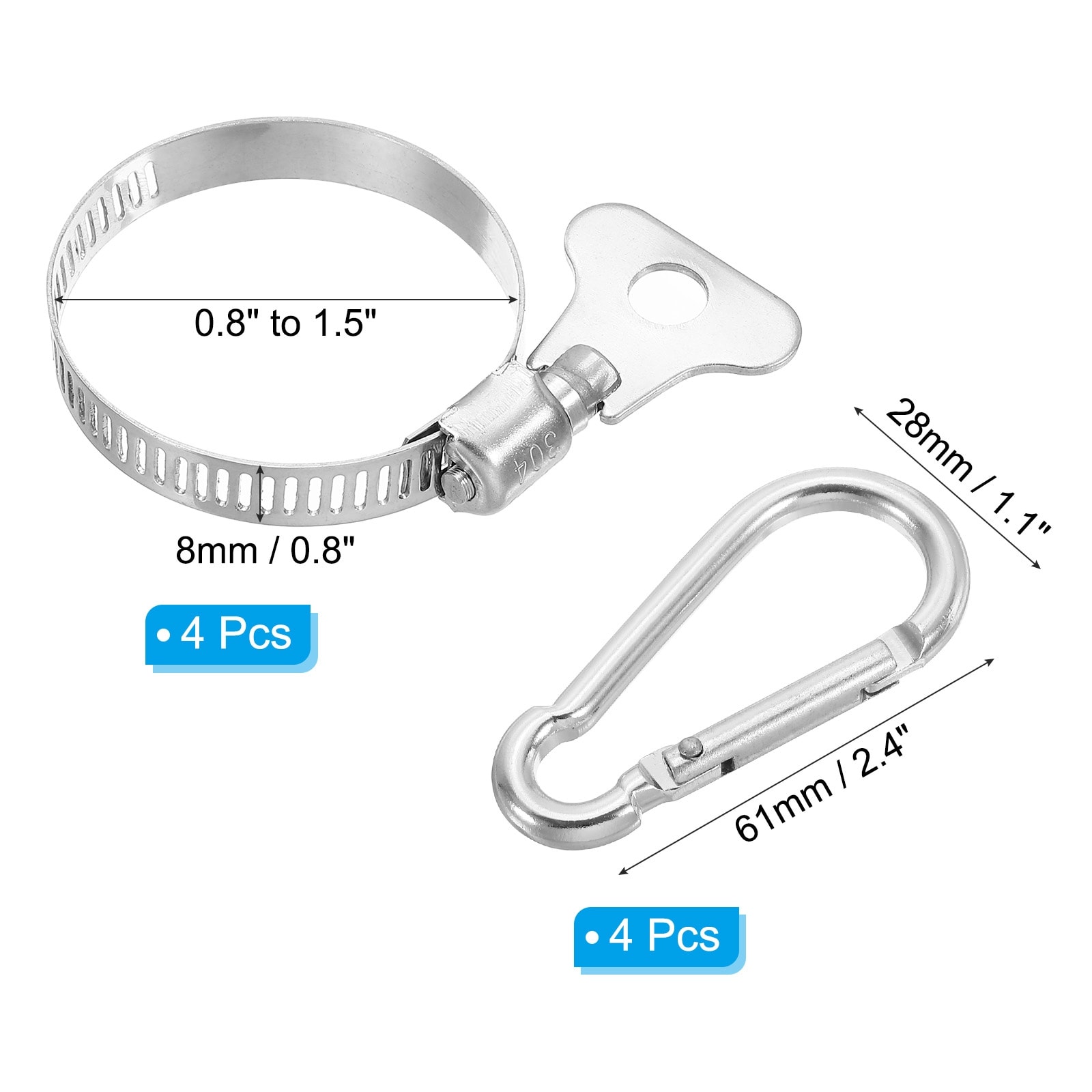 Adjustable Flagpole Clips Stainless Steel Flag Pole Clip Bracket Flagpole Rings with Hooks for House Garden Boat - Silver