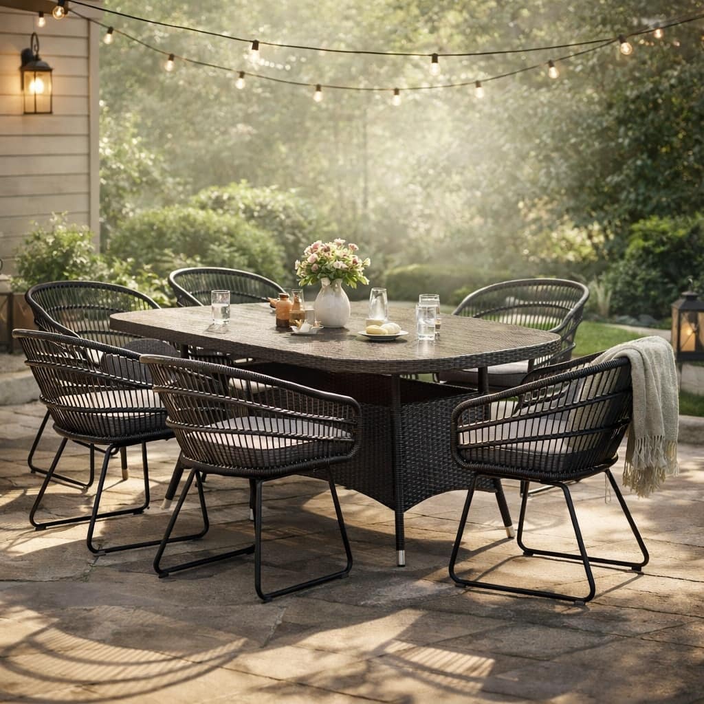 Christopher Knight Home - Modern 7-Piece PE Rattan Outdoor Wicker Dining Set with Oval Table and Cushioned Tub Chairs
