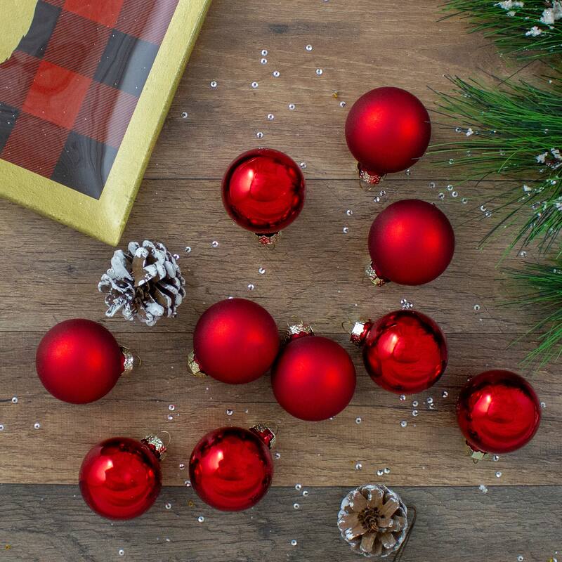 2-Finish Christmas Glass Ball Ornaments - 1.5" (40mm) - Red - 10ct