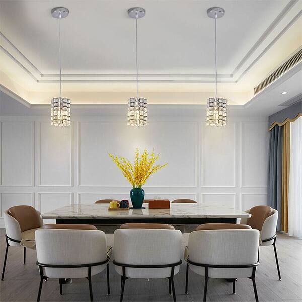 slide 9 of 8, 3 Pcs Crystal Pendant Light Kitchen Island Ceiling Lighting Fixture - 6.7'' 6.7'' - Silver