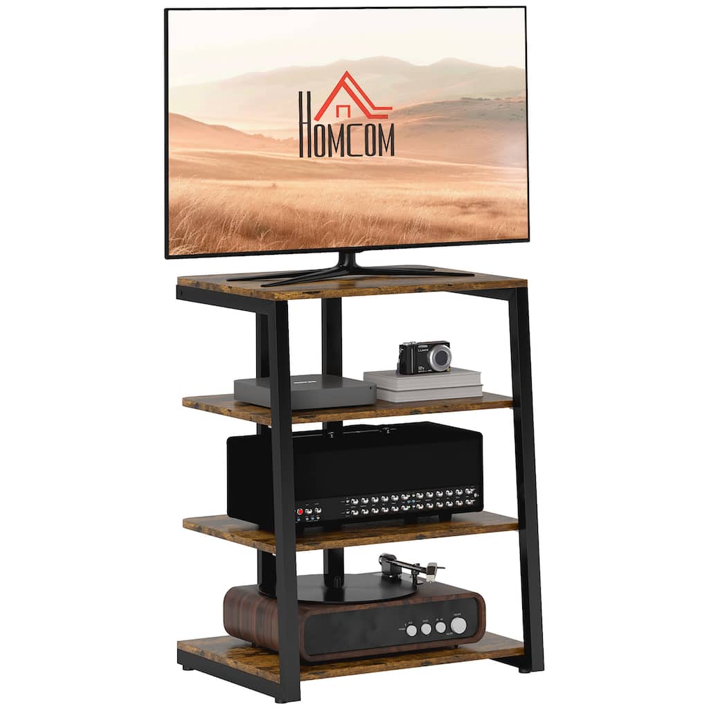Rustic Brown 24" TV Stand with Storage, Shelves & Extension Lead for TVs Up to 28"