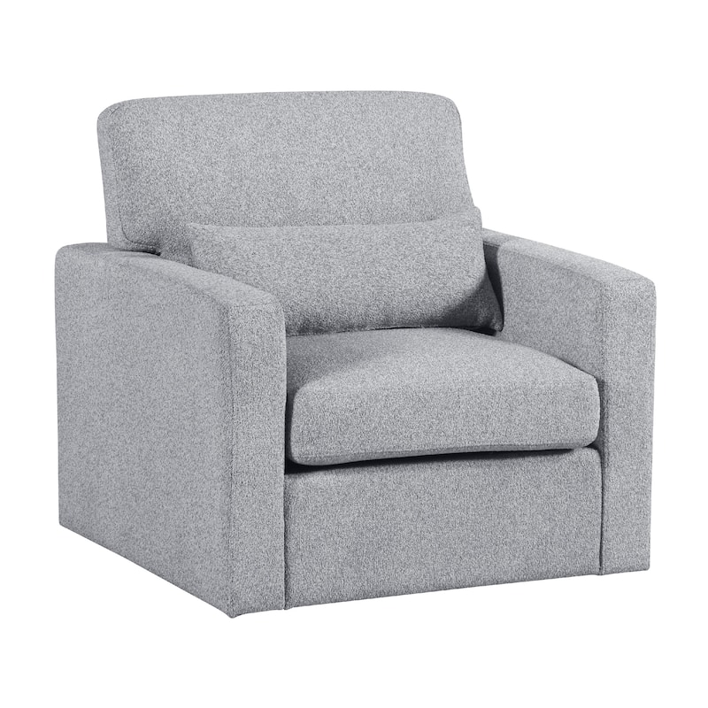 Ompa Swivel Armchair with Lumbar Pillow, Cloud Gray Boucle