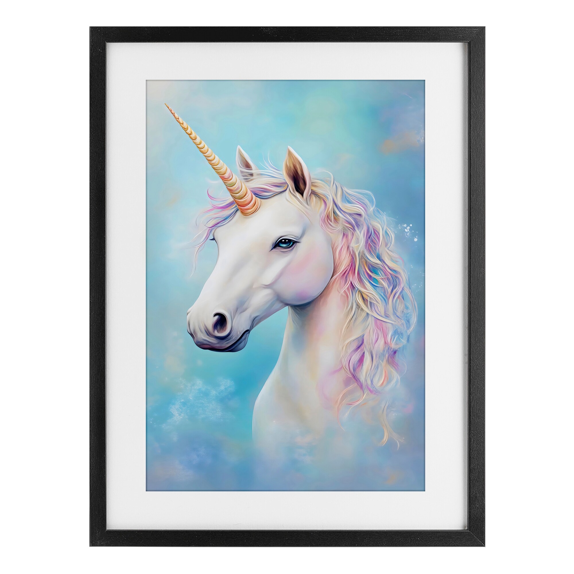 Stupell White Unicorn on Blue Under Glass Framed Design By Creative Studio