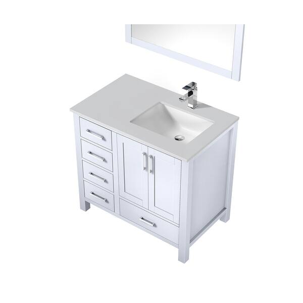 slide 7 of 8, Jacques 30 in. W x 22 in. D Dark Grey Bath Vanity, White Quartz Top, and 28 in. Mirror Grey - Chrome Finish - Single Vanities