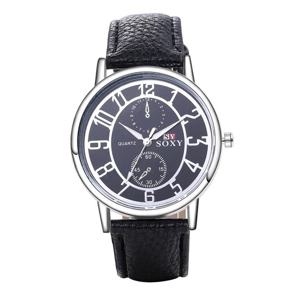 Charcoal Black Leather Metallic Tone Dial Tone Men's watch