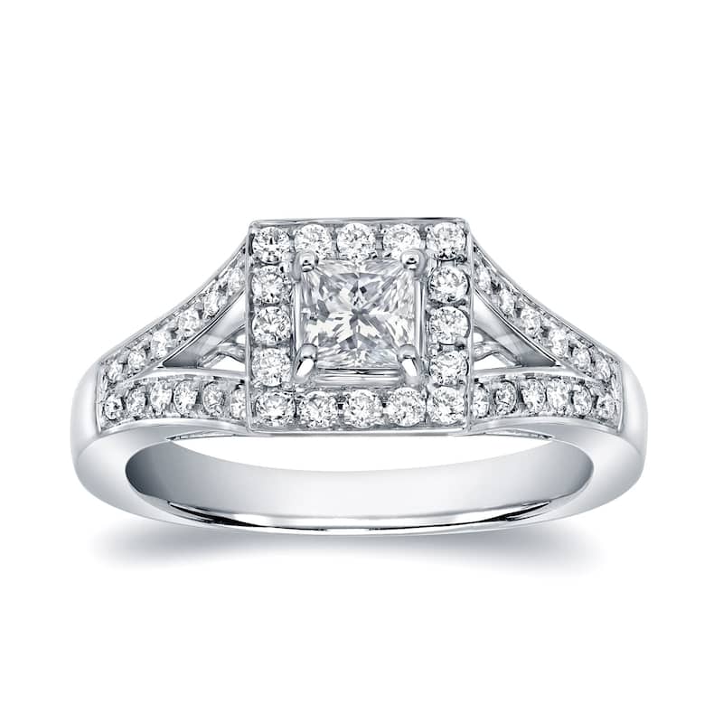 Auriya 14k Gold 1ctw Modern Princess-cut Halo Diamond Engagement Ring (H-I, SI1-SI2)