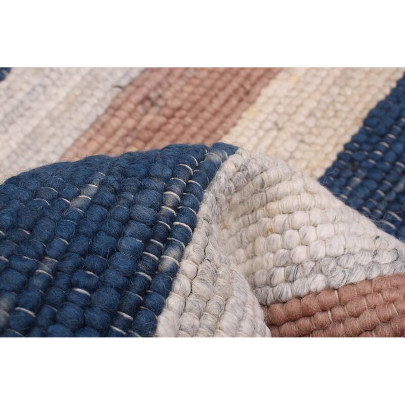 ECARPETGALLERY Braid weave Sienna Cream, Navy Wool Rug - 4'0 x 5'7