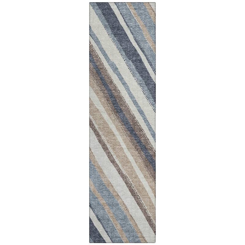 Machine Washable Indoor/ Outdoor Stripe Angles Chantille Rug