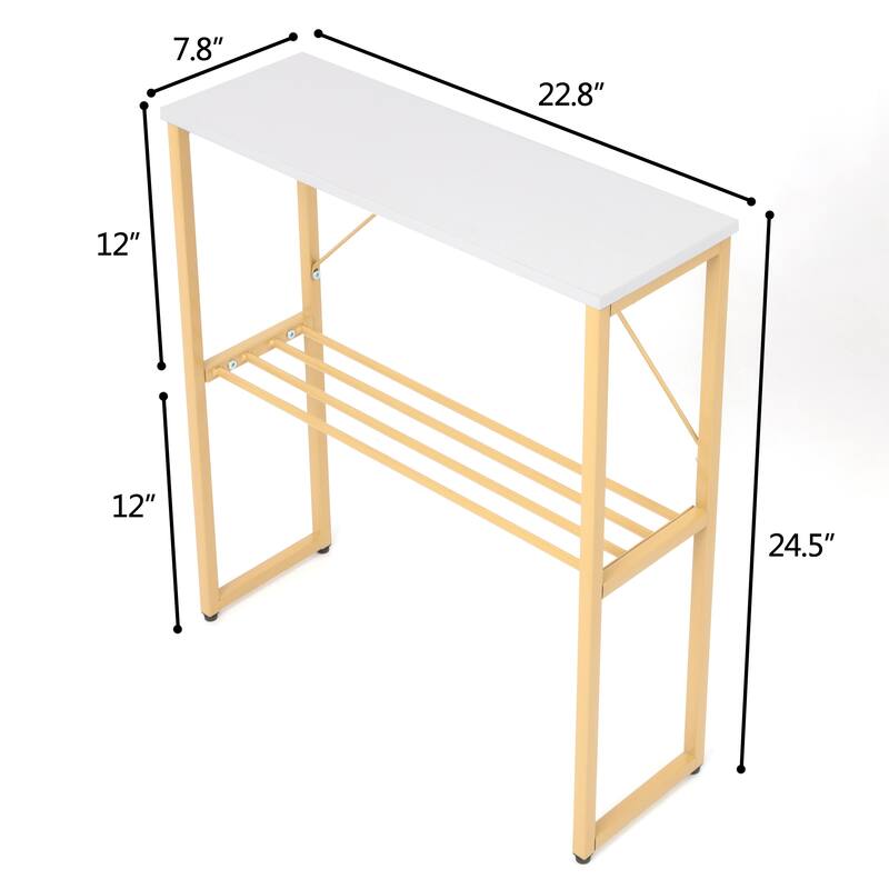 Narrow Side Table with Shelf, 25-inch Tall End Table for Small Space