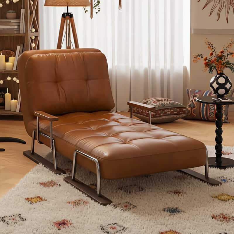 JASIWAY Brown Eco-Leather Folding Sofa Bed for Small Spaces