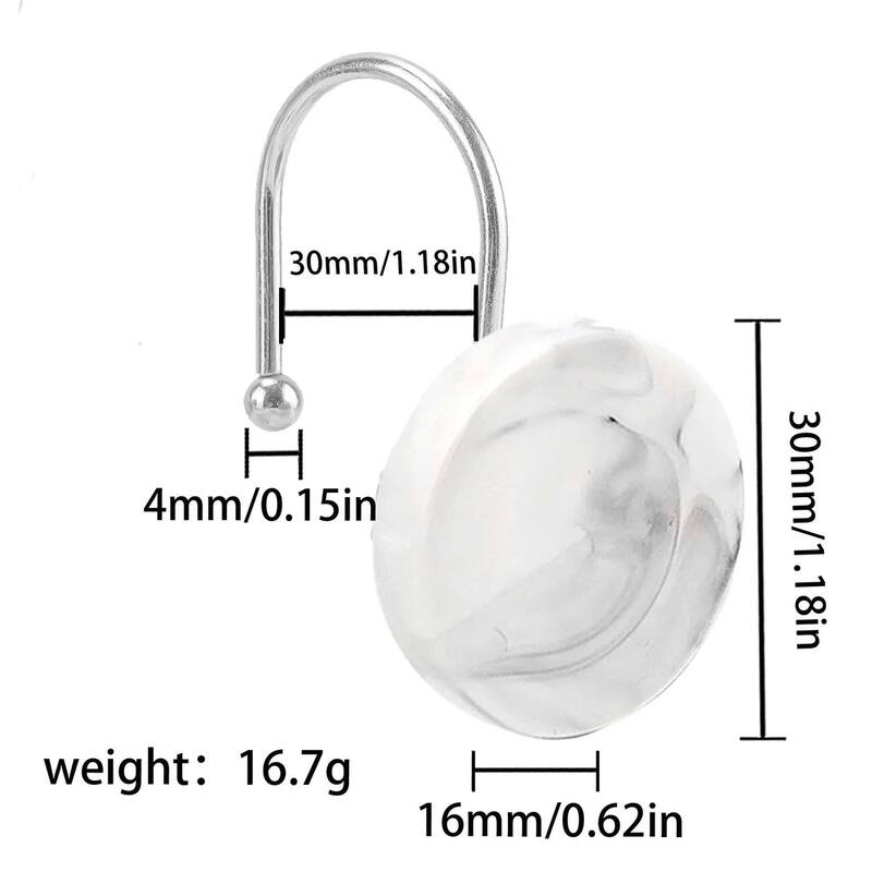 12 Piece Set - Chrome White Heavy Duty Shower Curtain Hooks Rings Rustproof Metal