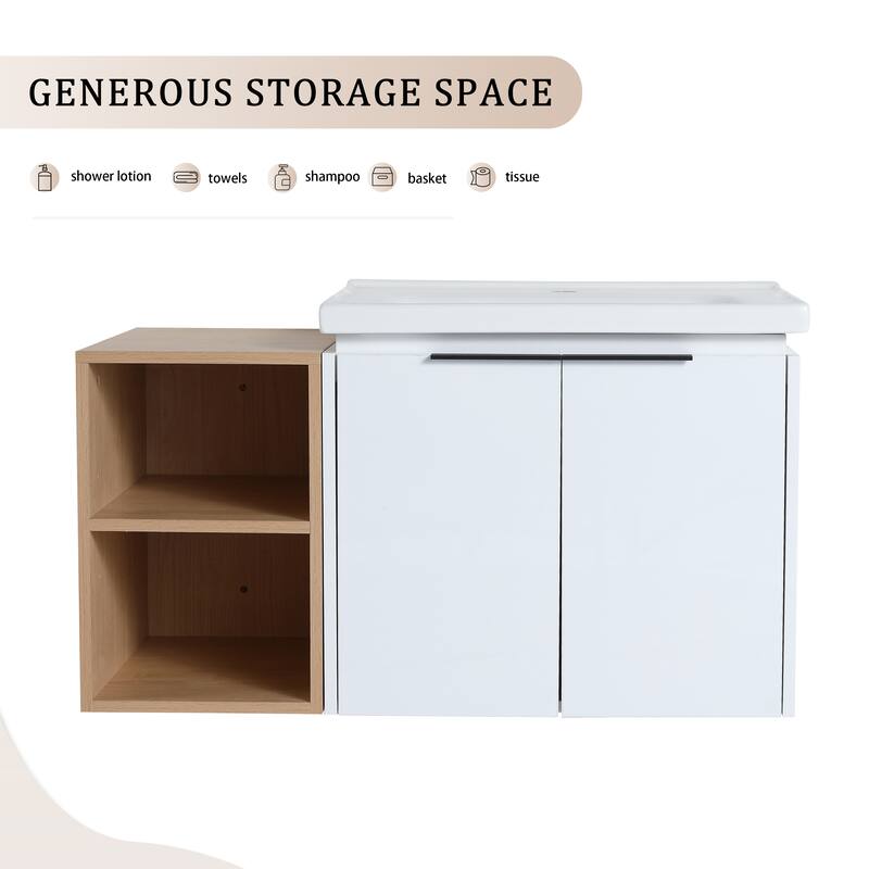GDFStudio - Emerson Stylish Wall-Mounted Bathroom Vanity with Soft-Close Doors and Ceramic Sink