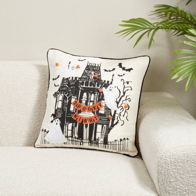 Spooky Night Haunted House Throw Pillow