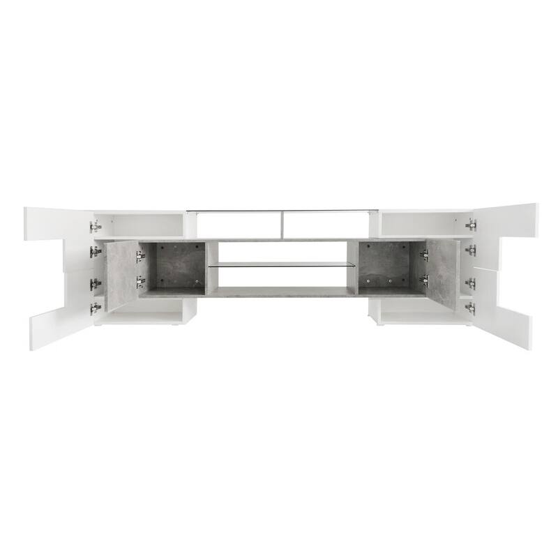 Merax TV Stand with 2 Illuminated Glass Shelves, High Gloss Entertainment Center for TVs Up to 80" - n/a