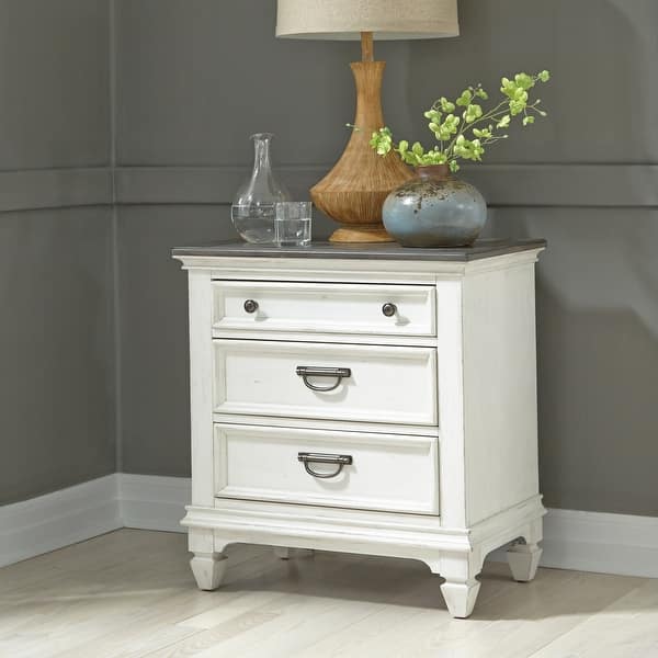 slide 2 of 11, Copper Grove Allyson Park Wirebrushed White Charcoal Night Stand Charging Station 3-drawer