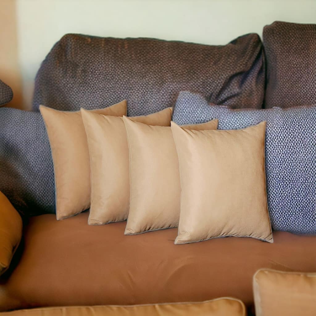 HomeRoots Set Of Four 17" X 17" Beige Polyester Zippered Pillow Cover