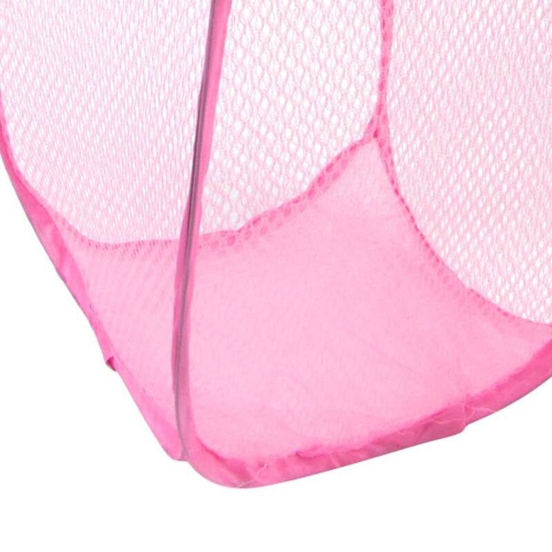Washroom Nylon Pop up Clothes Bag Folding Mesh Storage Laundry Basket Pink