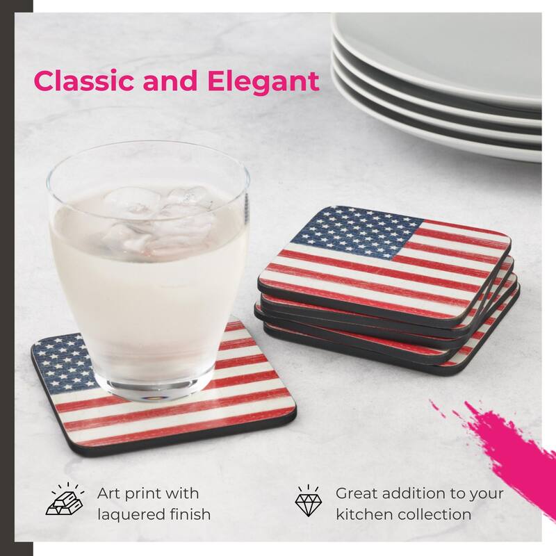 Pimpernel Set of 6 American Flag Coasters - 4 Inches Sq.