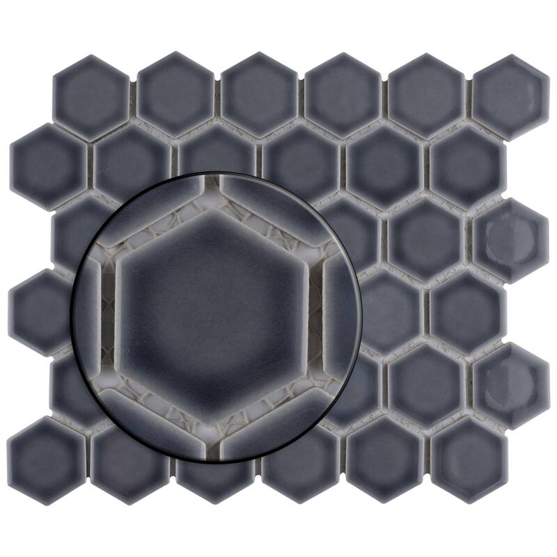 Merola Tile Hudson Due 2" Hex Storm Grey 10-7/8" x 12-5/8" Porcelain Floor and Wall Tile