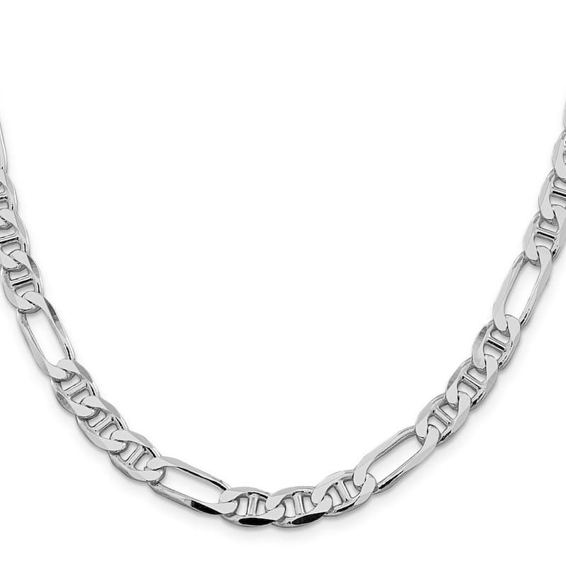 Curata 925 Sterling Silver Rhodium 7.5mm Figaro Mariner Anchor Chain Necklace for Men