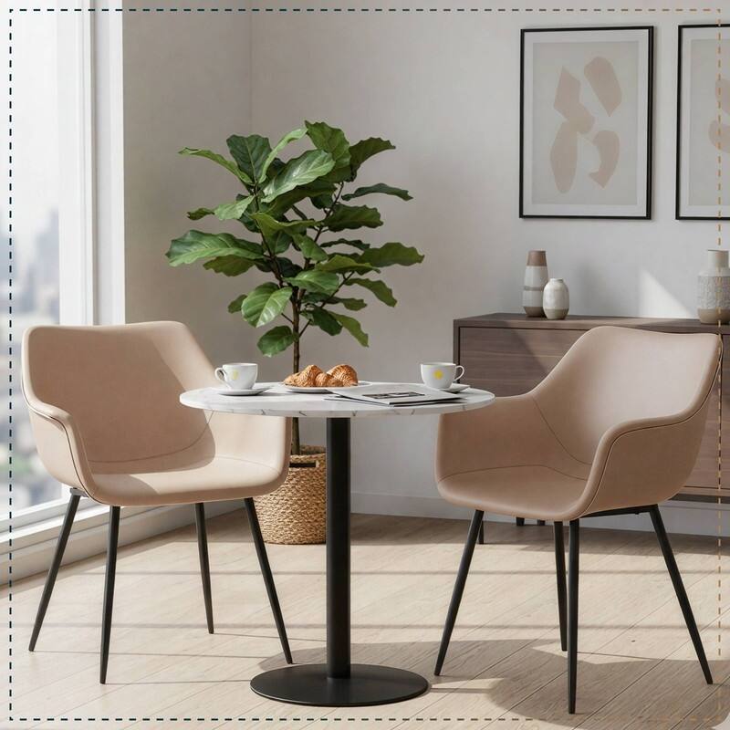 Markley Mid-Century Modern Minimalist Ergonomic Leather Dining Chair with Comfy Curved Seat & Strong Powder-Coated Iron Legs