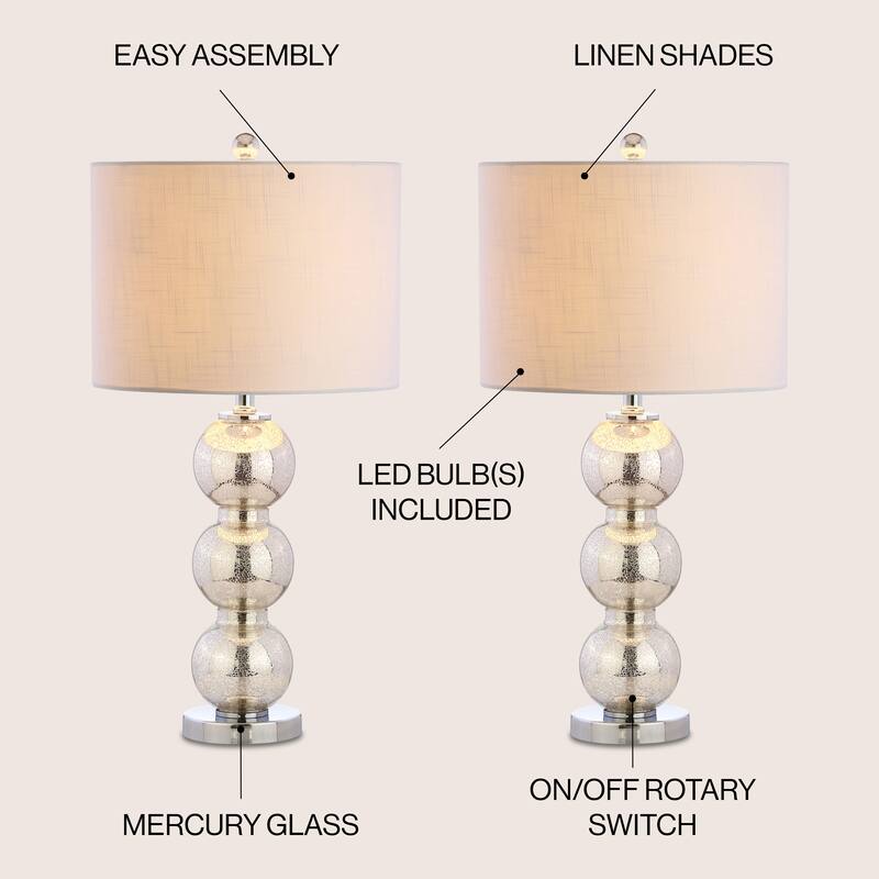 Ella 27" Glass Triple-Sphere LED Table Lamp, Mercury Silver/Chrome (Set of 2) by JONATHAN Y