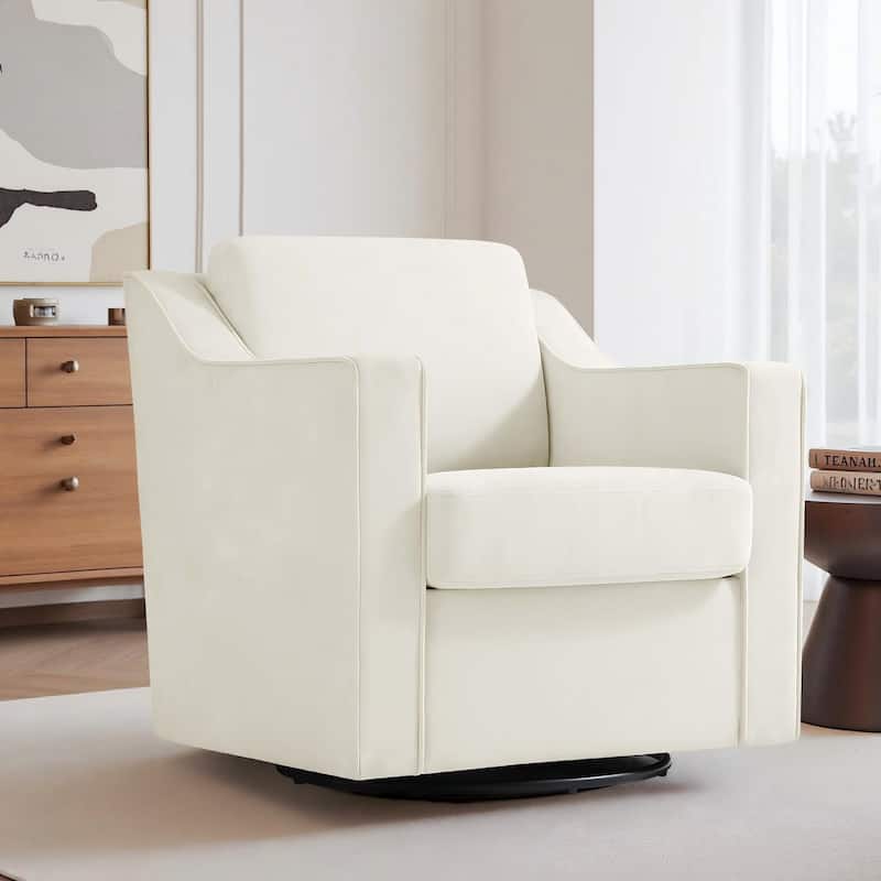 30" W Modern Accent Swivel Chair Comfy Upholstered Armchair - Beige/ Chenille