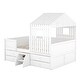 preview thumbnail 7 of 24, Full Size House Low Loft Bed with Four Storage Drawers and Roof Design