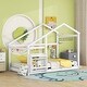 preview thumbnail 1 of 8, White Twin Size Wooden House Floor Bed with Shelf and Roof for Kids, Boys and Girls White