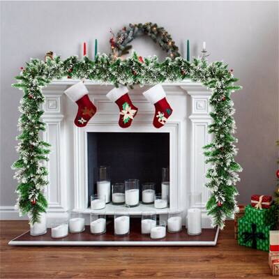 9Ft Pre-lit Snow Christmas Garland with Berries - Green