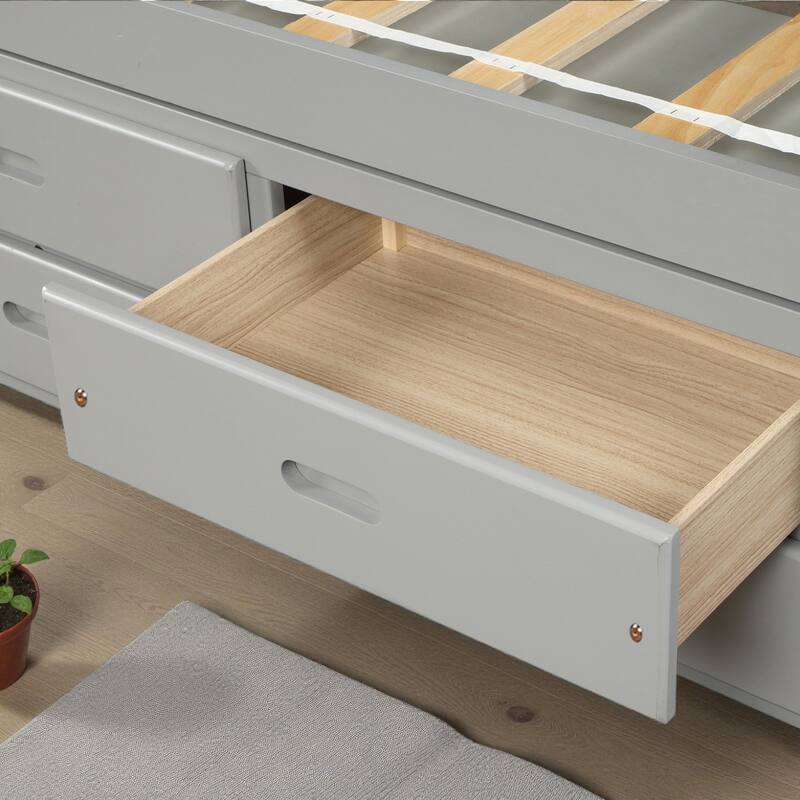 Twin Size Solid Wood Platform Bed with 6 Storage Drawers, Pine Wood Frame with Slats, No Box Spring Needed