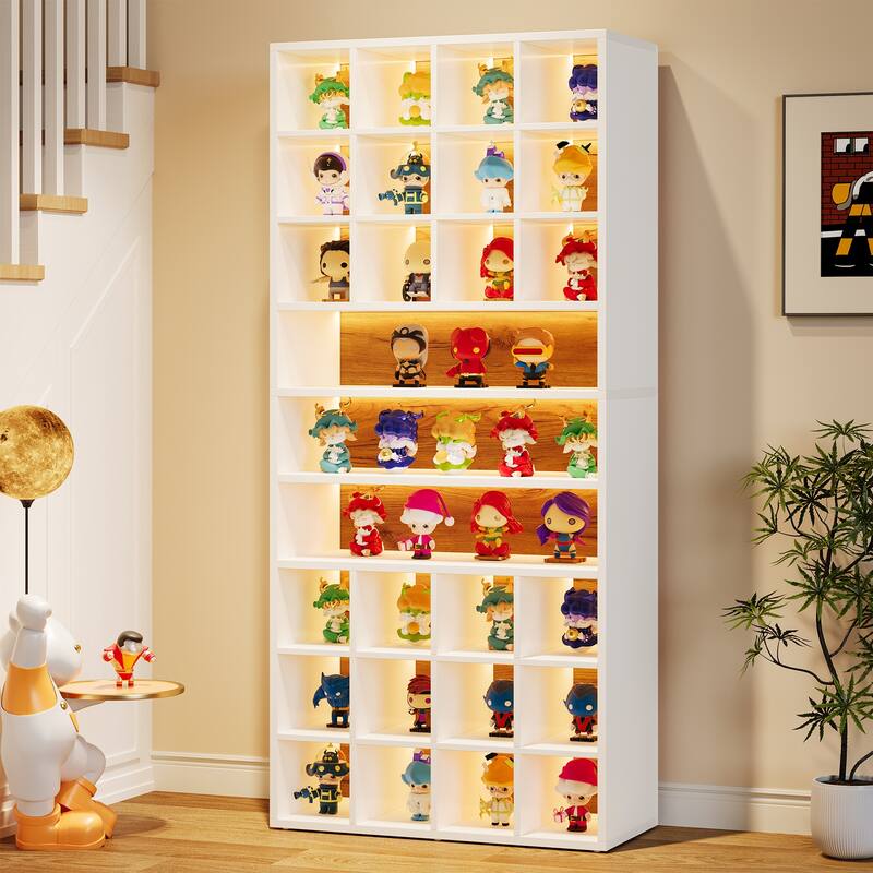 Display Cabinet with LED Lighting, Modern Bookcase Display Case