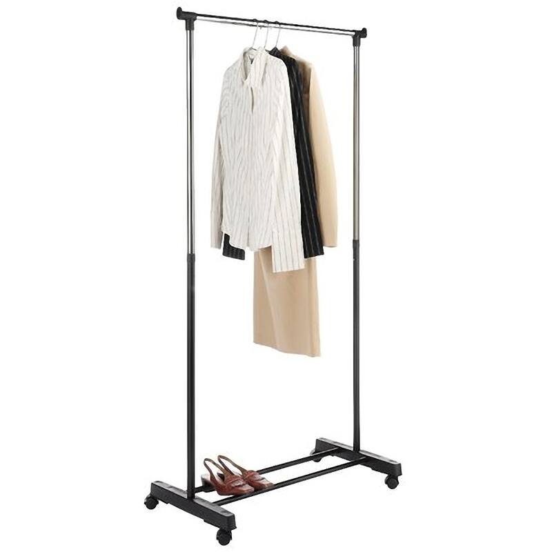 Single/Dual-bar Vertical & Horizontal Stretching Stand Clothes Rack with Shoe Shelf - YJ-01